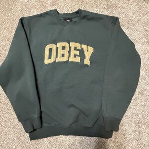 Obey Collegiate Academic Corduroy Logo Crewneck Sweatshirt Green Mens L